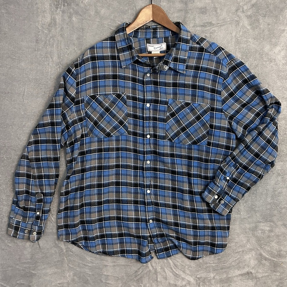 Haband Casual Joe Flannel Shirt Men's‎ XL Blue Black Green Plaid Long Sleeve